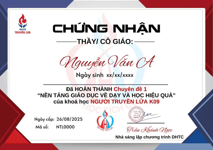 Chứng nhận hoàn thành chuyên đề 1