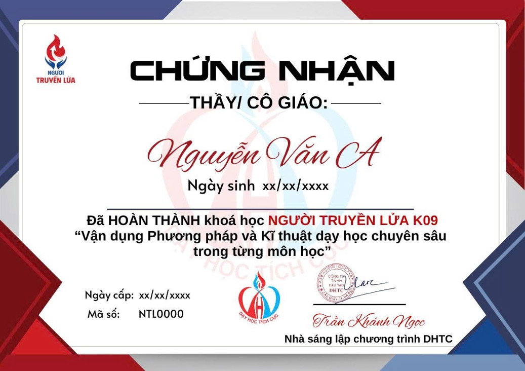 Chứng nhận hoàn thành toàn khoá Người Truyền Lửa