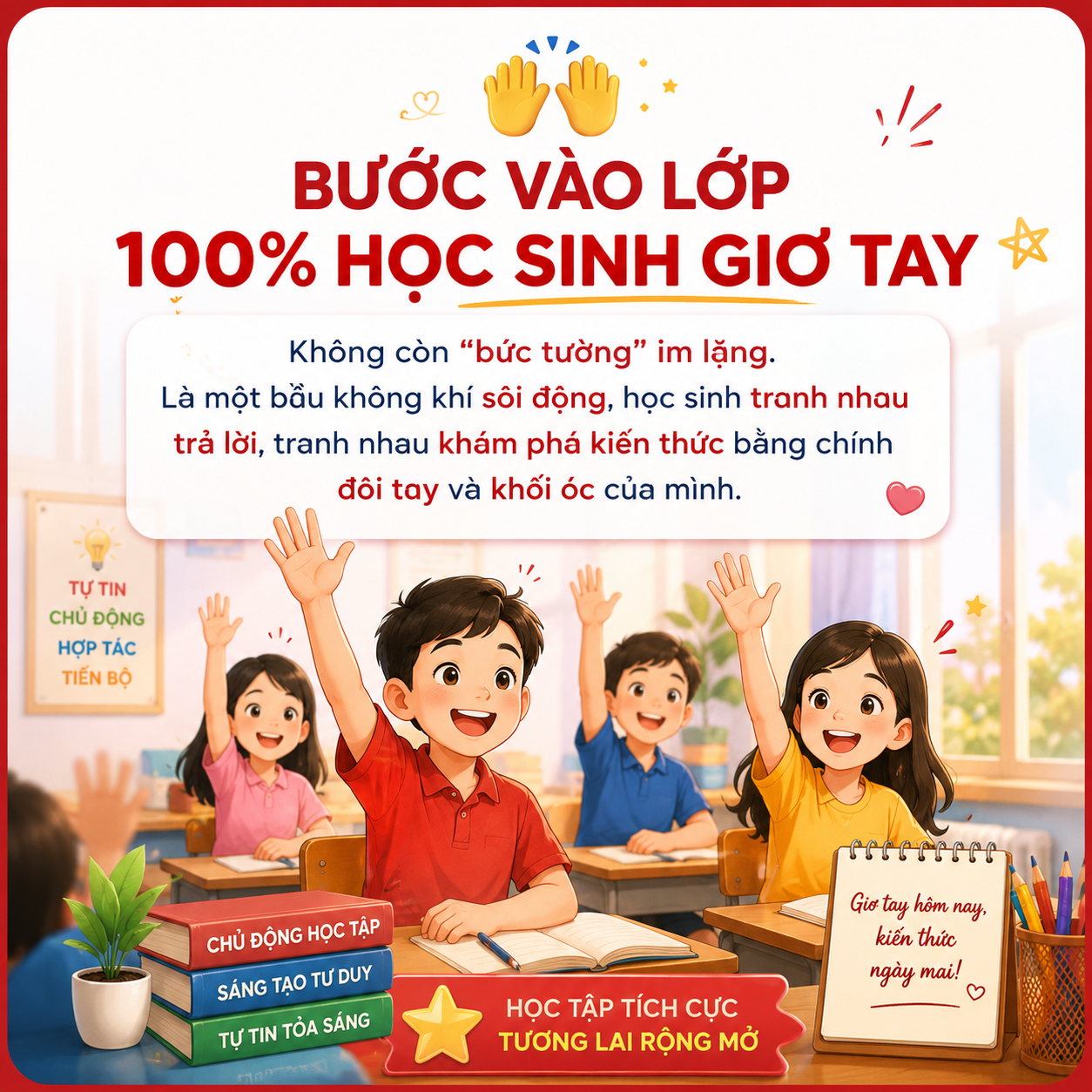 Hình dung 2: Bước vào lớp - 100% học sinh giơ tay